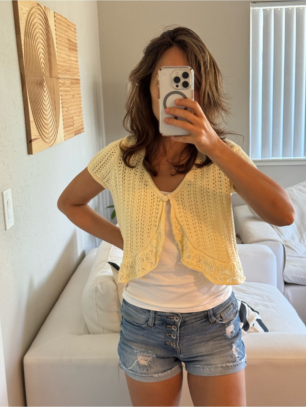 NWOT Light Yellow Short Sleeve Open-Knit Cardigan